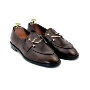 OXBOK Men Gold Hook Buckle Brown Loafer