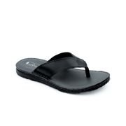 LA CUOIERIA Men Comfort Black Leather Flip Flops