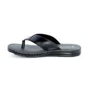 LA CUOIERIA Men Comfort Black Leather Flip Flops