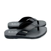 LA CUOIERIA Men Comfort Black Leather Flip Flops