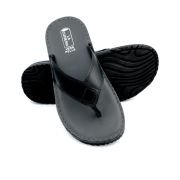 LA CUOIERIA Men Comfort Black Leather Flip Flops