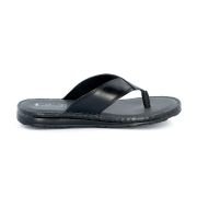 LA CUOIERIA Men Comfort Black Leather Flip Flops