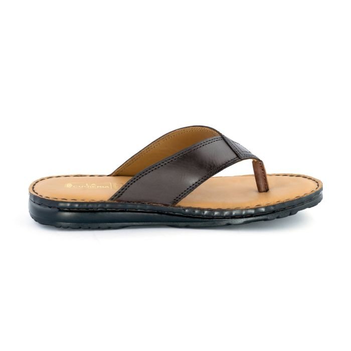 LA CUOIERIA Men Comfort Brown Leather Flip Flops