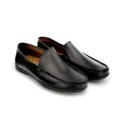 LA CUOIERIA Men Comfy Soft Black Leather Moccasin