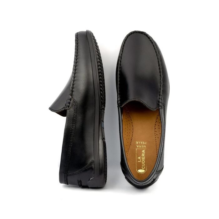 LA CUOIERIA Men Comfy Soft Black Leather Moccasin