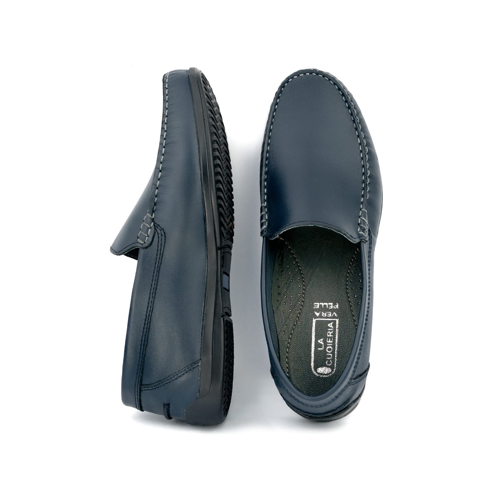 LA CUOIERIA Men Comfy Soft Navy Leather Moccasin