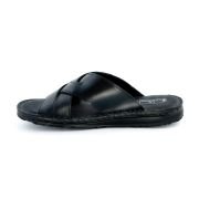 LA CUOIERIA Men Cross Strap Black Leather Slipper