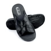 LA CUOIERIA Men Cross Strap Black Leather Slipper