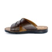 LA CUOIERIA Men Cross Strap Brown Leather Slipper