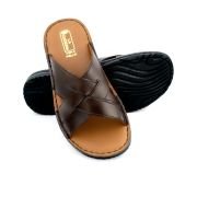 LA CUOIERIA Men Cross Strap Brown Leather Slipper