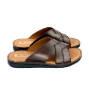 LA CUOIERIA Men Cross Strap Brown Leather Slipper