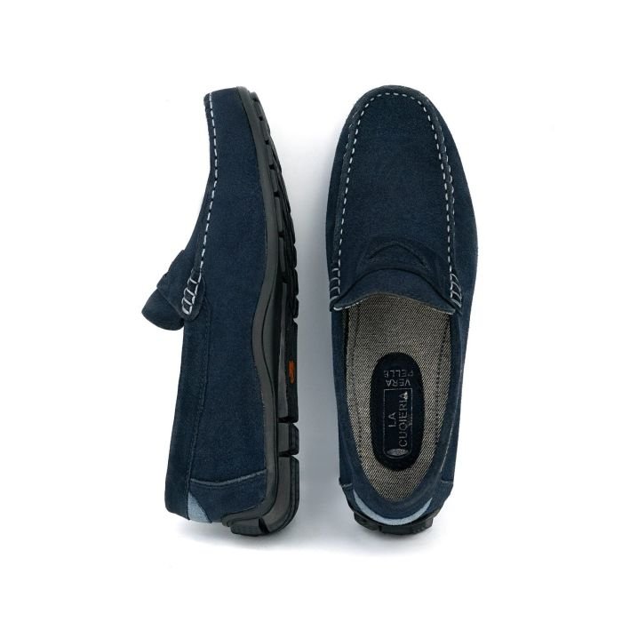 LA CUOIERIA Men Dark Navy Strap Suede Moccasin