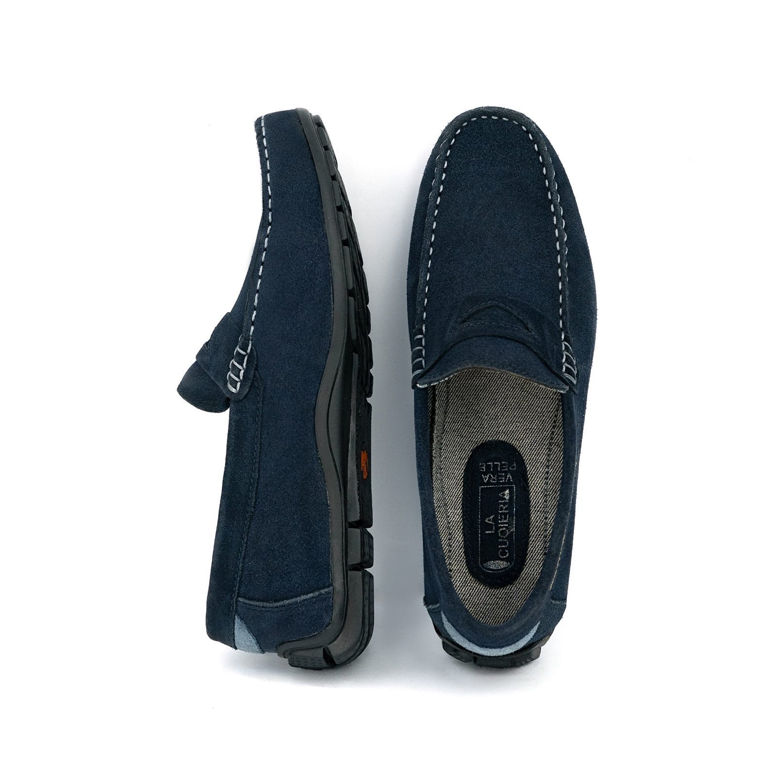 LA CUOIERIA Men Dark Navy Strap Suede Moccasin