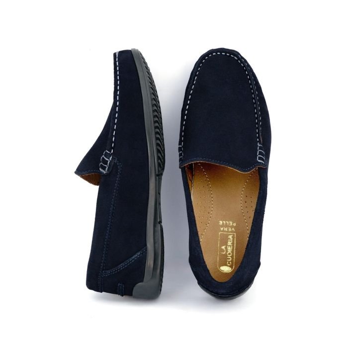 LA CUOIERIA Men Dark Navy Suede Moccasin