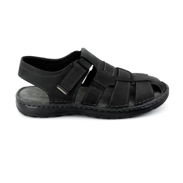 LA CUOIERIA Men Black Leather Sandal