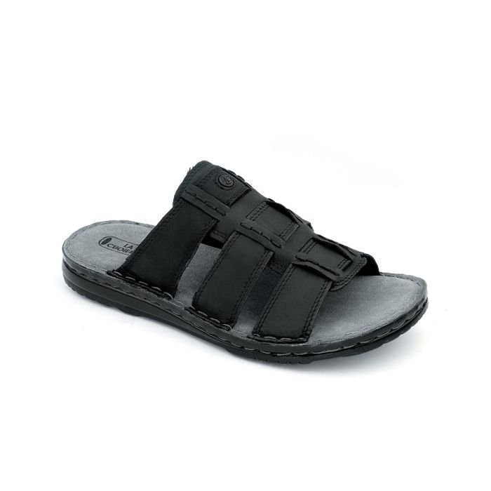 LA CUOIERIA Men Nubuck Black Leather Slipper