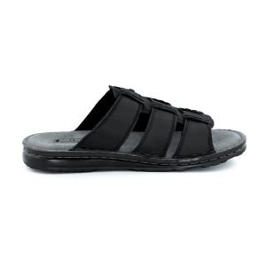 LA CUOIERIA Men Nubuck Black Leather Slipper