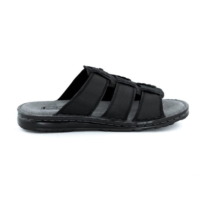 LA CUOIERIA Men Nubuck Black Leather Slipper