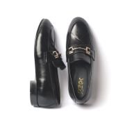 OXBOK Men Classic Buckle Black Leather Loafer