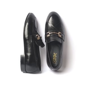 OXBOK Men Classic Buckle Black Leather Loafer
