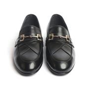 OXBOK Men Classic Buckle Black Leather Loafer