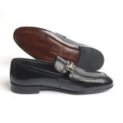 OXBOK Men Classic Buckle Black Leather Loafer