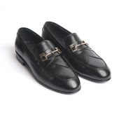 OXBOK Men Classic Buckle Black Leather Loafer
