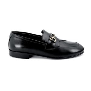 OXBOK Men Classic Buckle Black Leather Loafer