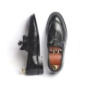 OXBOK Men Classic Tassels Black Leather Loafer