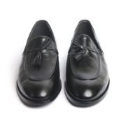 OXBOK Men Classic Tassels Black Leather Loafer