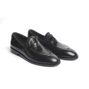 OXBOK Men Classic Tassels Black Leather Loafer