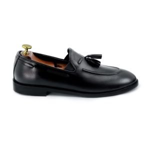 OXBOK Men Classic Tassels Black Leather Loafer