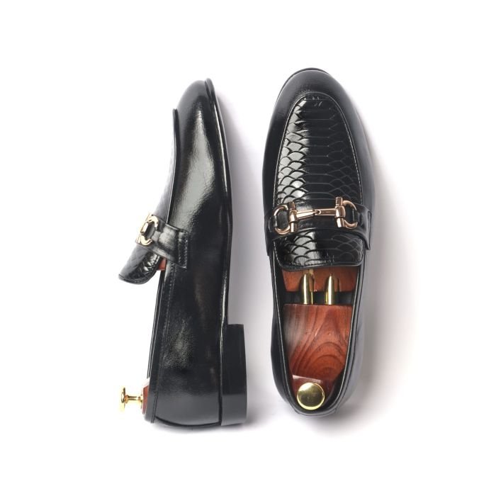 OXBOK Men Croc Black Leather Loafer