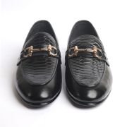 OXBOK Men Croc Black Leather Loafer