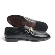 OXBOK Men Croc Black Leather Loafer