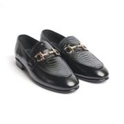OXBOK Men Croc Black Leather Loafer