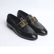 OXBOK Men Mild Gold Black Leather Loafer