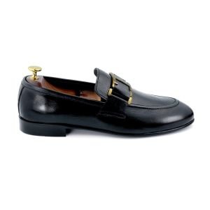 OXBOK Men Mild Gold Black Leather Loafer
