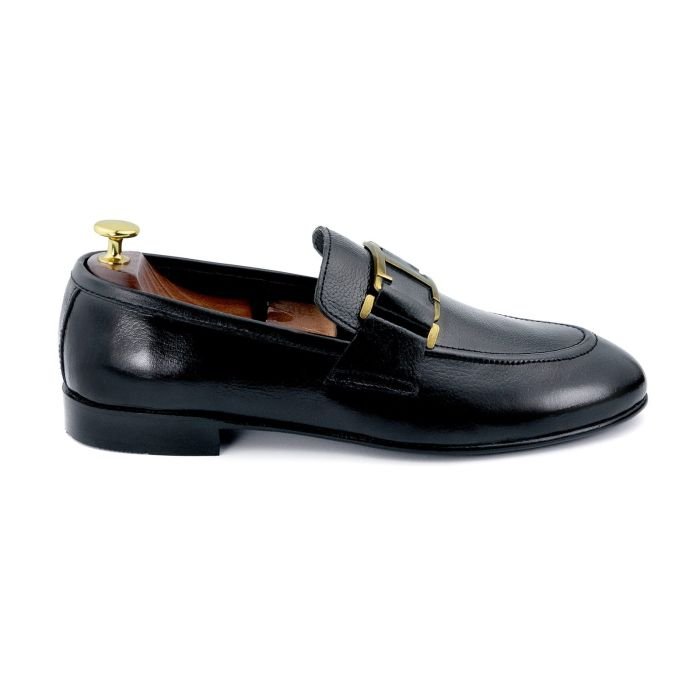OXBOK Men Mild Gold Black Leather Loafer