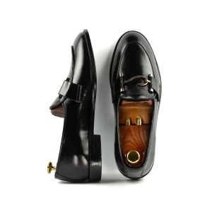 OXBOK Men Gold Hook Buckle Black Loafer