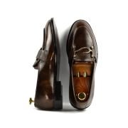 OXBOK Men Gold Hook Buckle Brown Loafer