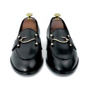 OXBOK Men Gold Hook Buckle Black Loafer