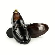 OXBOK Men Gold Hook Buckle Black Loafer