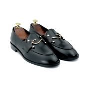 OXBOK Men Gold Hook Buckle Black Loafer