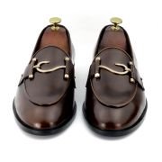 OXBOK Men Gold Hook Buckle Brown Loafer