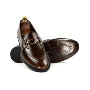 OXBOK Men Gold Hook Buckle Brown Loafer