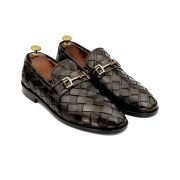 OXBOK Men Hand Woven Dark Brown Leather Loafer