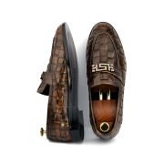 OXBOK Men Hand Woven RC 2 Tone Brown Leather Loafer