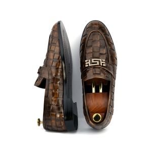OXBOK Men Hand Woven RC 2 Tone Brown Leather Loafer