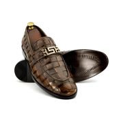 OXBOK Men Hand Woven RC 2 Tone Brown Leather Loafer